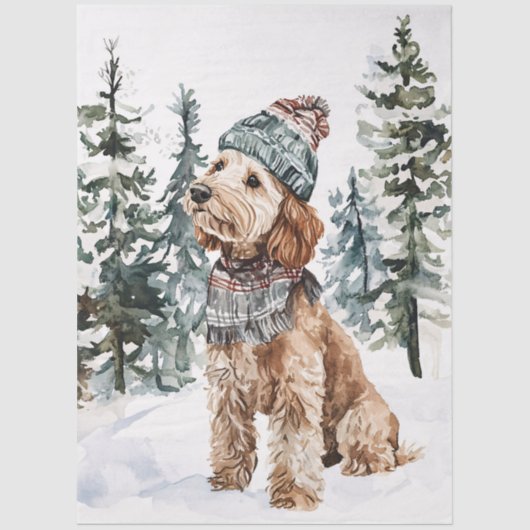 Winter Labradoodle in Pet en Sjaal Decoupage Tissuepapier (Voorkant)