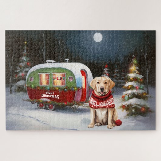 Winter Labrador Caravan Kerst Avontuur Legpuzzel (Horizontaal)