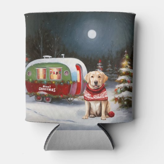 Winter Labrador Caravan Kerstavontuur Blikjeskoeler (Voorkant)