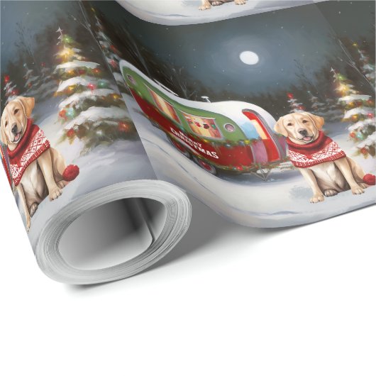 Winter Labrador Caravan Kerstavontuur Cadeaupapier (Rol Hoek)