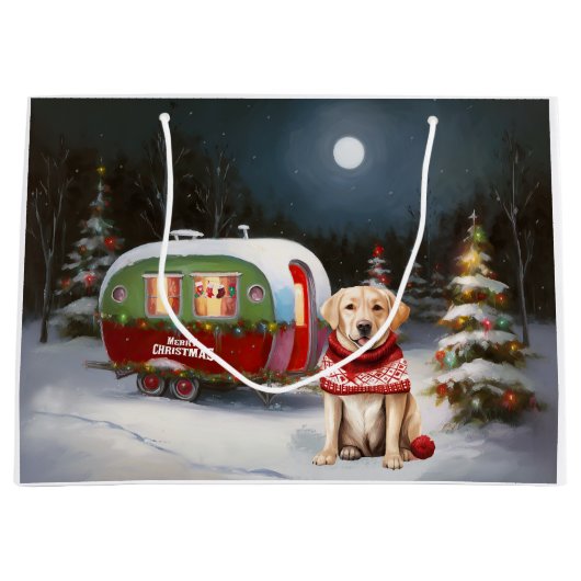 Winter Labrador Caravan Kerstavontuur Groot Cadeauzakje (Voorkant)
