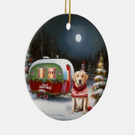 Winter Labrador Caravan Kerstavontuur Keramisch Ornament (Rechts)