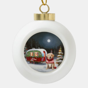 Winter Labrador Caravan Kerstavontuur Keramische Bal Ornament