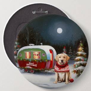 Winter Labrador Caravan Kerstavontuur Ronde Button 6,0 Cm