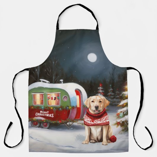 Winter Labrador Caravan Kerstavontuur Schort (Voorkant)