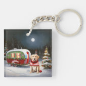 Winter Labrador Caravan Kerstavontuur Sleutelhanger (Achterkant)