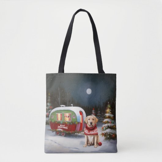 Winter Labrador Caravan Kerstavontuur Tote Bag (Voorkant)