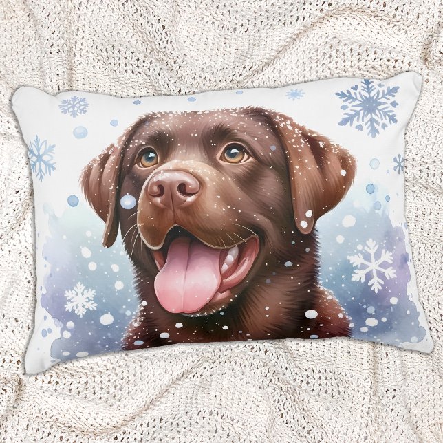 Winter Labrador Retriever Puppy Hondenvakantie Decoratief Kussen (Creator heeft geüpload)