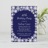 Winter Lace 40th Birthday Party Invitation - blauw Kaart (Staand voorkant)