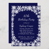 Winter Lace 40th Birthday Party Invitation - blauw Kaart (Voorkant / Achterkant)
