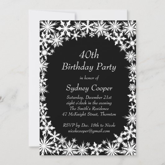 Winter Lace 40th Birthday Party Invitation Kaart (Voorkant)