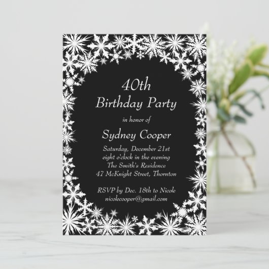 Winter Lace 40th Birthday Party Invitation Kaart (Staand voorkant)