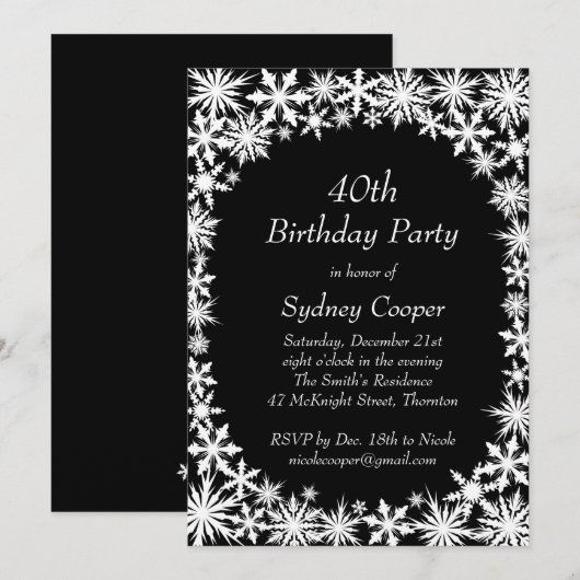 Winter Lace 40th Birthday Party Invitation Kaart (Voorkant / Achterkant)