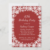 Winter Lace 40th Birthday Party Invitation - red Kaart (Voorkant)