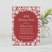 Winter Lace 40th Birthday Party Invitation - red Kaart (Staand voorkant)