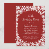 Winter Lace 40th Birthday Party Invitation - red Kaart (Voorkant / Achterkant)