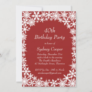 Winter Lace 40th Birthday Party Invitation - red Kaart