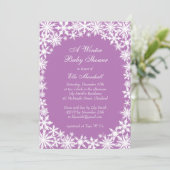 Winter Lace Baby shower Invitation in Lila Kaart (Staand voorkant)