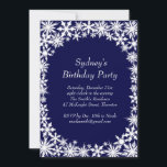 Winter Lace Birthday Party Invitation - blauw Kaart<br><div class="desc">Heldere witte sneeuwvlokken op een diepe blauwe achtergrond decoreren deze winterdag op uitnodiging van de Partij van de Vrijdag. Deze uitnodiging is eenvoudig aan te passen met elke naam en perfect voor elke leeftijd. Als in dit collectie extra items nodig zijn, kunt u contact met ons opnemen op prettyfancyinvites@gmail.com met...</div>