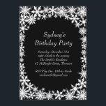 Winter Lace Birthday Party Invitation Kaart<br><div class="desc">Heldere witte sneeuwvlokken op een middernacht zwarte achtergrond versieren deze winterdag uitnodiging van de Partij van de Vrijdag. Deze uitnodiging is eenvoudig aan te passen met elke naam en perfect voor elke leeftijd. Als in dit collectie extra items nodig zijn, kunt u contact met ons opnemen op prettyfancyinvites@gmail.com met uw...</div>