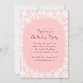 Winter Lace Birthday Party Invitation - lichtroze Kaart (Voorkant)
