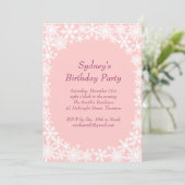 Winter Lace Birthday Party Invitation - lichtroze Kaart (Staand voorkant)