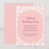 Winter Lace Birthday Party Invitation - lichtroze Kaart (Voorkant / Achterkant)