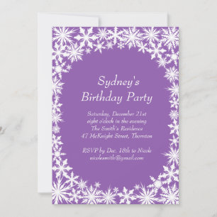 Winter Lace Birthday Party Invitation - paars Kaart