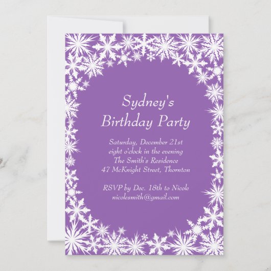 Winter Lace Birthday Party Invitation - paars Kaart (Voorkant)