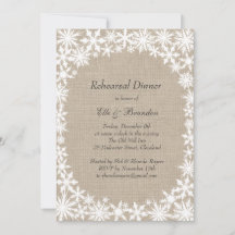 Winter Lace on Burlap Rehearsal Dinner Invitation