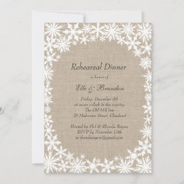 Winter Lace on Burlap Rehearsal Dinner Invitation Kaart
