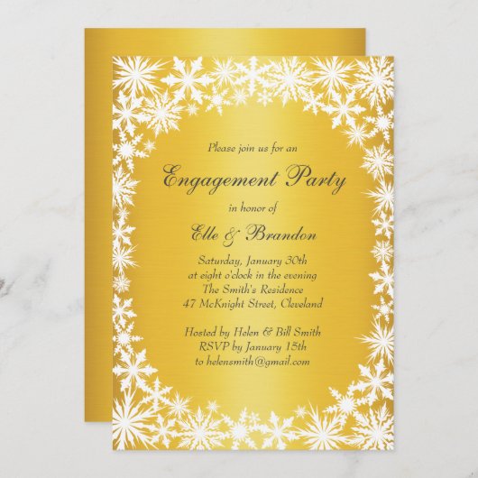 Winter Lace on Gold Engagement Party Kaart (Voorkant / Achterkant)