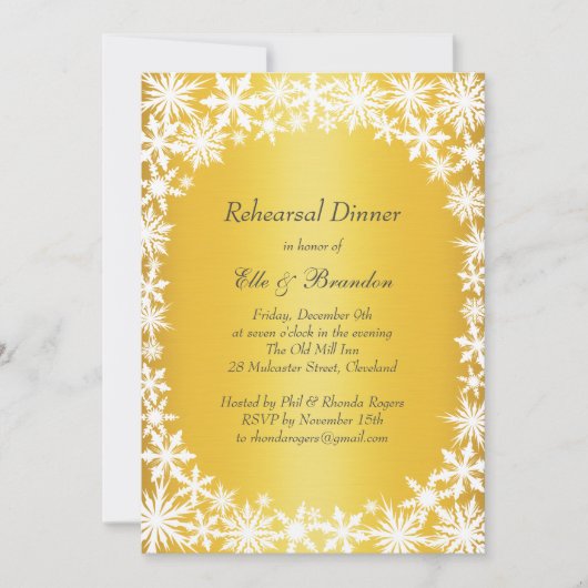 Winter Lace on Gold Rehearsal Dinner Invitation Kaart (Voorkant)