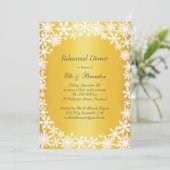 Winter Lace on Gold Rehearsal Dinner Invitation Kaart (Staand voorkant)