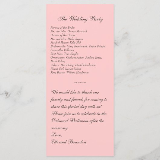 Winter Lace op Blush Wedding Programma Programmakaart (Achterkant)