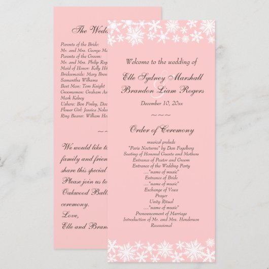 Winter Lace op Blush Wedding Programma Programmakaart (Voorkant / Achterkant)