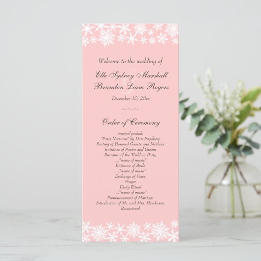Winter Lace op Blush Wedding Programma Programmakaart (Staand voorkant)