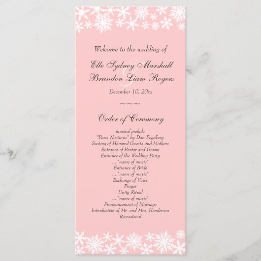 Winter Lace op Blush Wedding Programma Programmakaart (Voorkant)