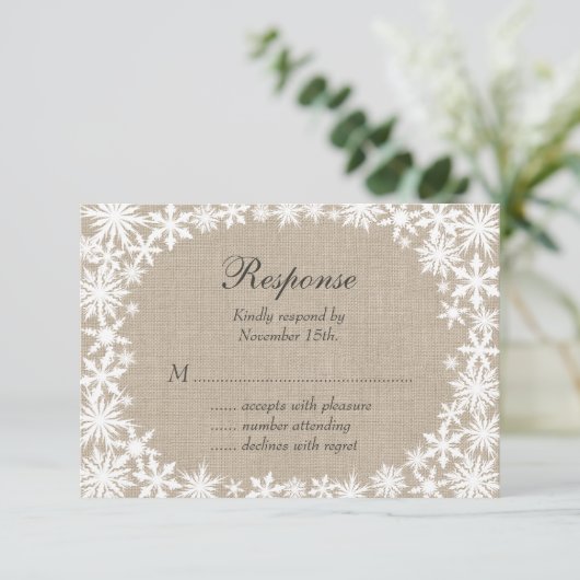 Winter Lace op Burlap RSVP (Staand voorkant)