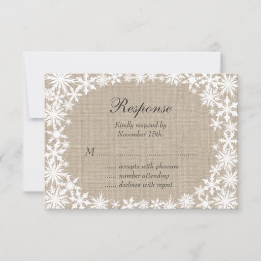 Winter Lace op Burlap RSVP Kaartje (Voorkant)