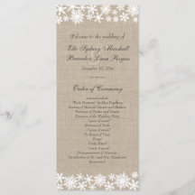 Winter Lace op Burlap Wedding Programma