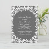 Winter Lace op Grey Linen Rehearsal Dinner Invite Kaart (Staand voorkant)
