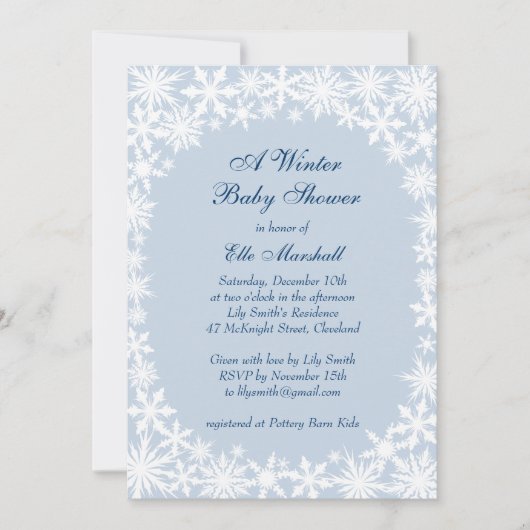 Winter Lace op Icy Blue Baby shower Invitation Kaart (Voorkant)