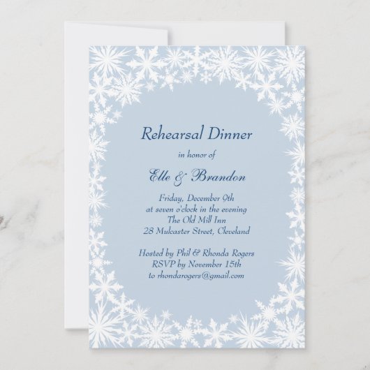 Winter Lace op Icy Blue Rehearsal Dinner Invite Kaart (Voorkant)