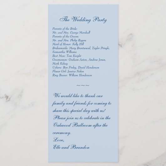 Winter Lace op Icy Blue Wedding Programma Programmakaart (Achterkant)