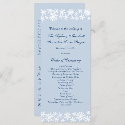 Winter Lace op Icy Blue Wedding Programma Programmakaart (Voorkant / Achterkant)