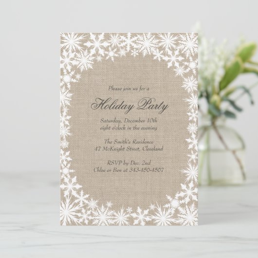 Winter Lace over de uitnodiging van de Burlap Holi (Staand voorkant)