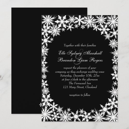 Winter Lace over de uitnodiging voor een zwarte br (Voorkant / Achterkant)