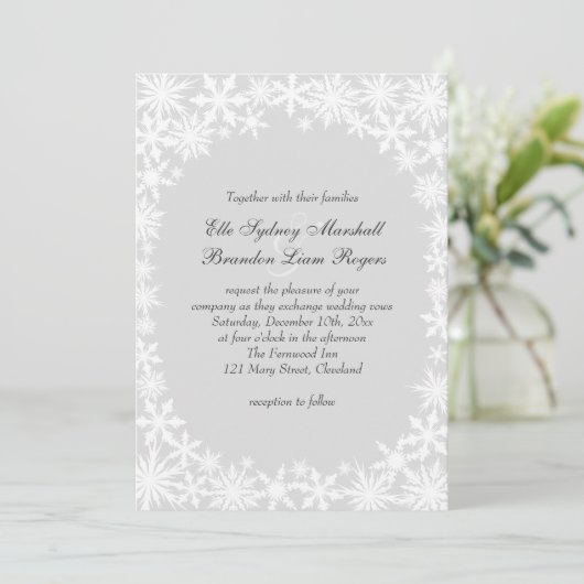 Winter Lace over de uitnodiging voor het grijze hu (Staand voorkant)