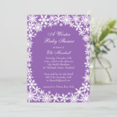 Winter Lace over Paarse uitnodiging tot Baby showe (Staand voorkant)